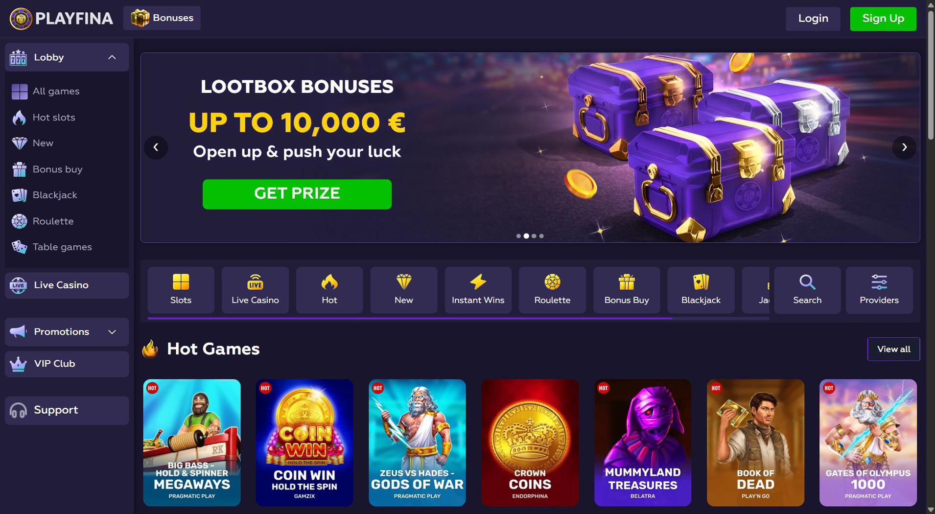 8. Playfina Casino - Popular Online Casino Bonus