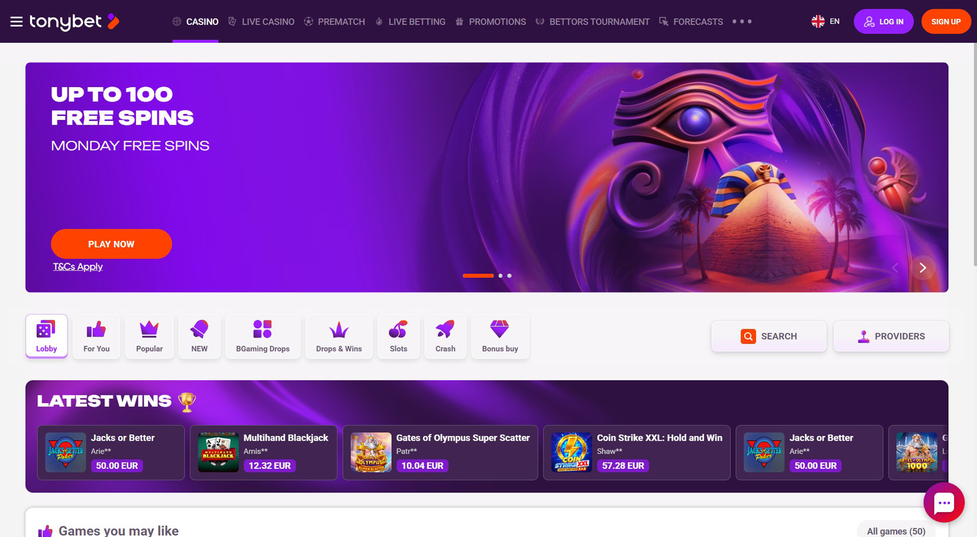 5. TonyBet Casino - Mobile Online Casino Choice